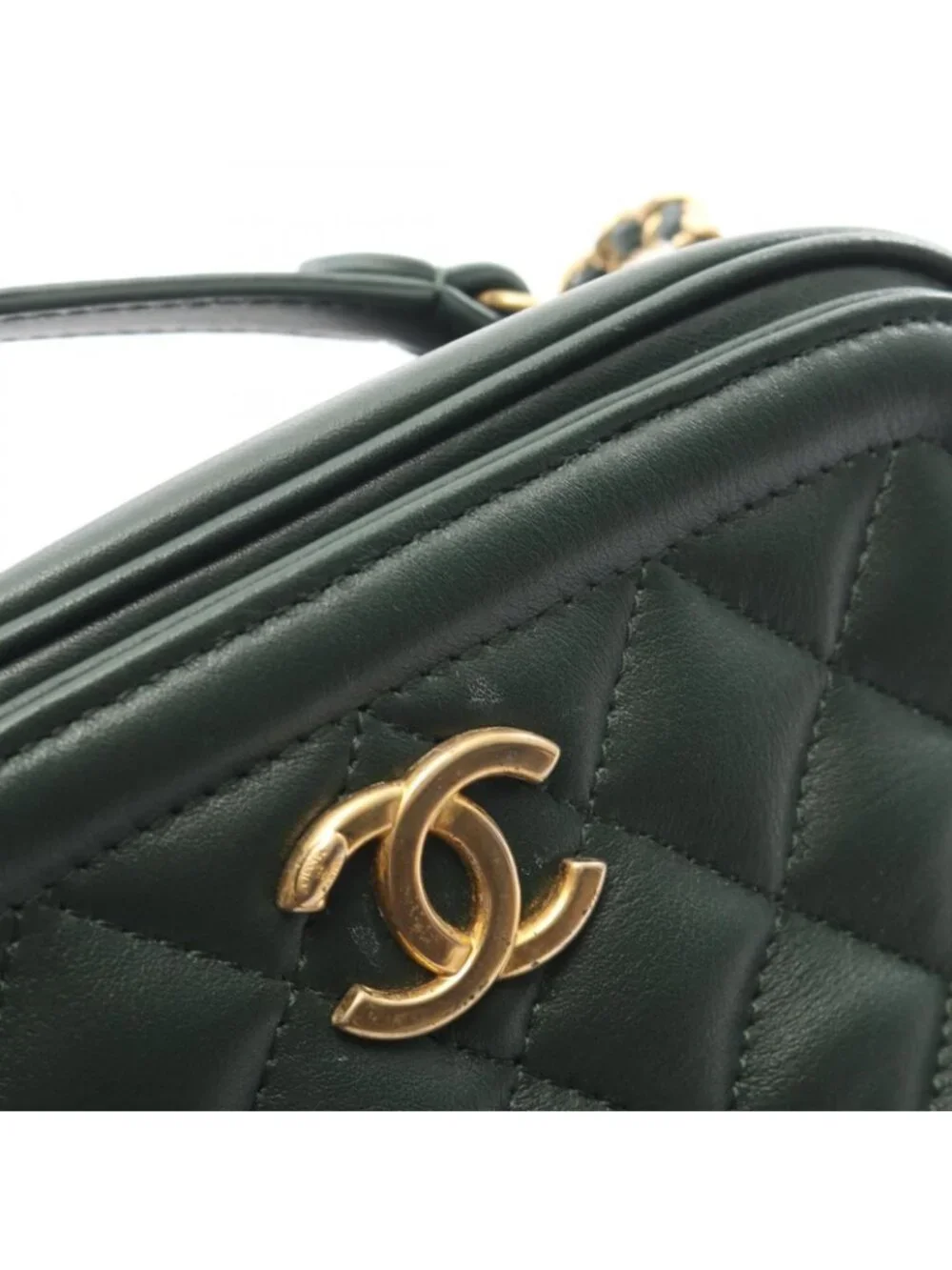Chanel Shoulder Bag Quilted Top Handle 2-Way Dark Green Leather Chain